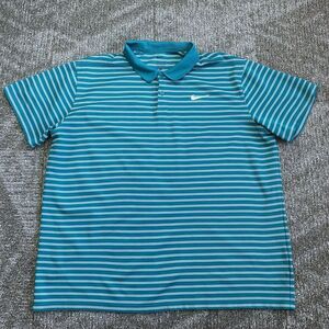 Nike Teal and White Striped Polo Shirt